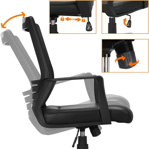 Miniatura 5 de Yaheetech Silla de oficina de malla con respaldo medio con asiento de cuero, silla ejecutiva para computadora de oficina con reposabrazos y soporte