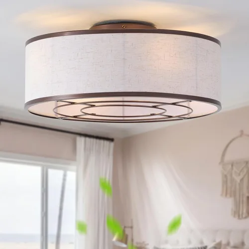 Miniatura 9 de 20 Inch Boho Ceiling Fan with Light, Low Profile Flush Mount Caged Ceiling Fan, Bladeless Black Drum Chandelier with Remote, 6 Speed Reversible DC