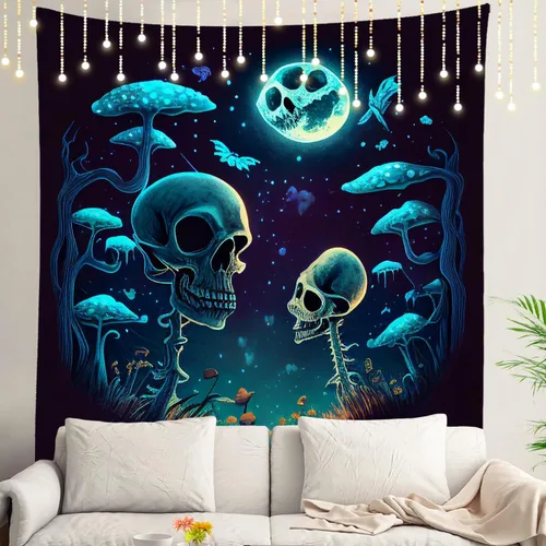 Miniatura 50 de Shrahala Tapiz de pared divertido de Halloween, castillos, calabazas, murciélagos, bosques, niebla, para colgar en la pared, tapiz grande de fibra