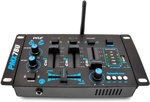 Miniatura 4 de Mezclador de audio DJ inalámbrico Pyle - Mezclador de sonido con controlador DJ compatible con Bluetooth de 3 canales, Mic-Talkover, lector USB