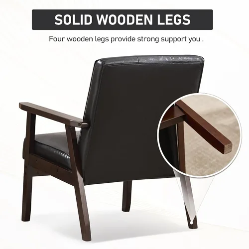 Miniatura 4 de Bonzy Home - Sillón de acento de cuero sintético estilo mitades de siglo moderno para sala de estar Silla con estructura de madera sólida y Negro