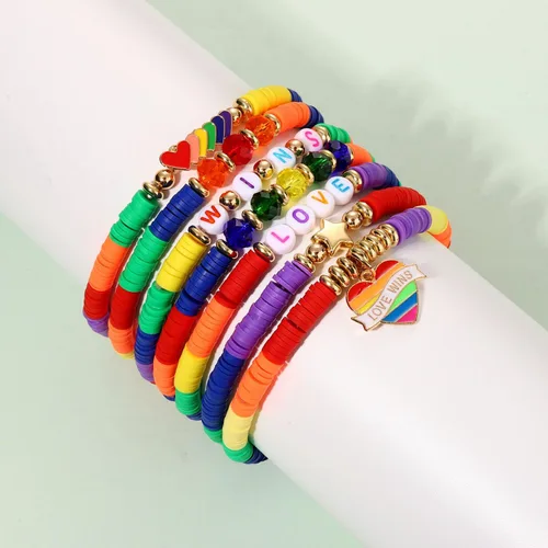 Miniatura 254 de Surfer Heishi - Pulseras apilables para mujer, apilables, de vinilo arcoíris, disco de arcilla, pulseras elásticas para la amistad, joyería bohemia
