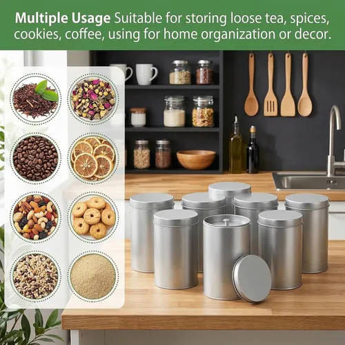 Miniatura 8 de Yesland Paquete de 8 recipientes de té con tapas dobles herméticas, organizador de almacenamiento de té de 32 onzas líquidas, caja redonda de hojas