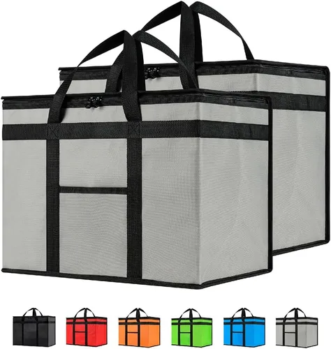 Miniatura 25 de Bolsa de enfriador XXL aislada y calentador de alimentos de NZ home para entrega y compras de comestibles con cremallera superior, color rojo