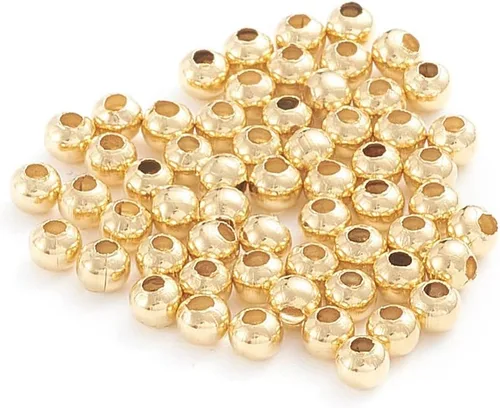 Miniatura 10 de Beadthoven - 500 cuentas redondas de acero inoxidable de 0.079 pulgadas (0.079 in), cuentas de metal redondas lisas doradas, espaciadores, bolas