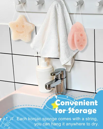 Miniatura 3 de MoHern Konjac - Esponja de baño para bebé, 3 piezas de formas naturales lindas, esponjas de baño para bebés, tiempo de baño de niños pequeños, a