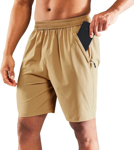 Miniatura 22 de MIER - Pantalones cortos de correr para hombre, de secado rápido, con bolsillo con cremallera, cintura elástica, pantalones cortos atléticos