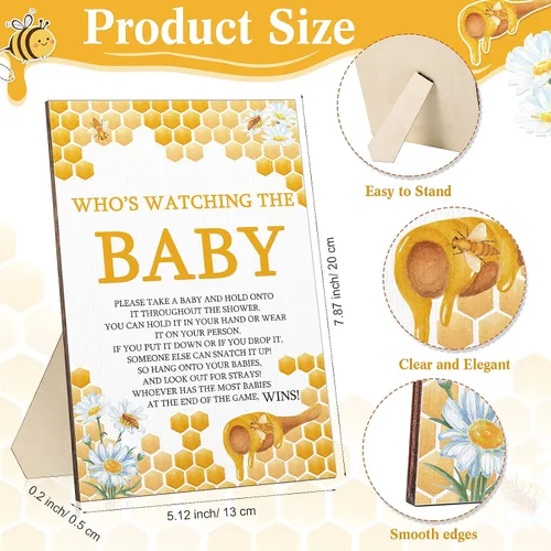 Miniatura 2 de Roowest Juego de 51 piezas de juguetes geniales para baby shower, con texto en inglés "Who's Watching The Baby", juegos de regalo de madera