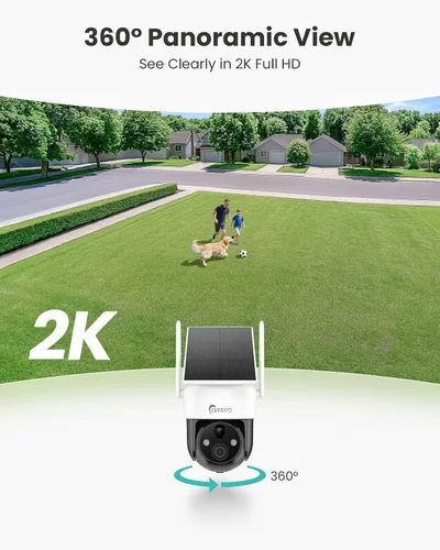Miniatura 4 de Cámara de seguridad solar celular celular 4G LTE inalámbrica para exteriores, cámara 2K no necesita WiFi con tarjeta SIM, vista completa de 360°
