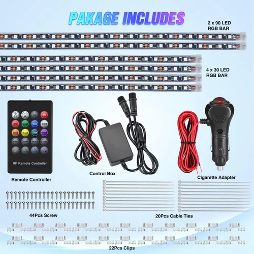 Miniatura 6 de Nilight 6 piezas de luces de neón para la parte baja del auto, tiras de luces RGB multicolores de 300 LEDs, función activa de sonido DIY, modo