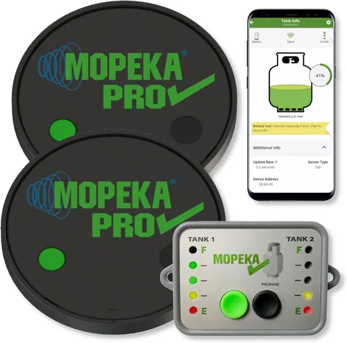Mopeka Pro Check - Paquete universal – 2 sensores universales Pro y 1 pantalla LED – Medidor de propano inalámbrico para tus tanques de RV duales –