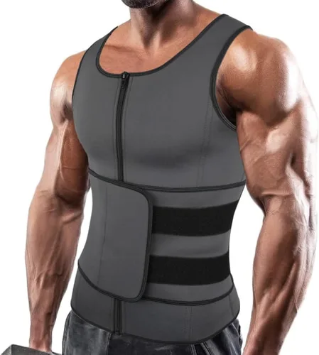 Miniatura 6 de SHAPERIN - Chaleco de neopreno para hombre, faja reductora efecto sauna, estilo camiseta sin mangas con zíper y dos cinturones