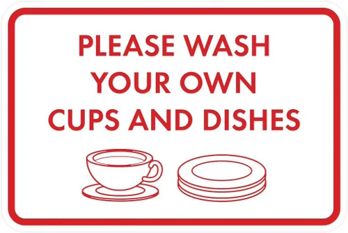 Miniatura 43 de Letrero clásico enmarcado con texto en inglés «Please Wash Your Own Cups and Dishes» (oro cepillado), pequeño