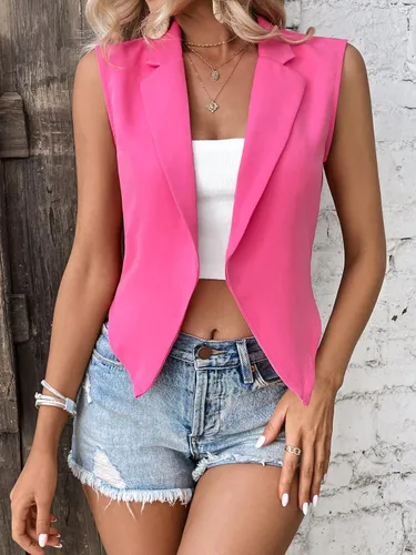 Miniatura 4 de Floerns Chaqueta corta sin mangas con cuello de solapa para mujer