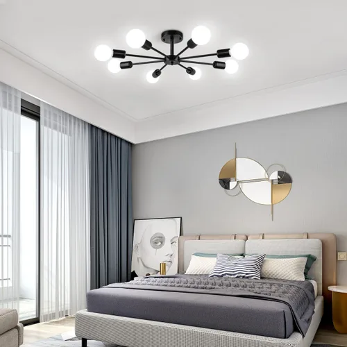 Miniatura 6 de Lámpara de Techo Semiempotrada de 23.62'', Candelabro Moderno de 8 Luces Negro para Sala de Estar, Candelabro de Luces Sputnik para Dormitorio