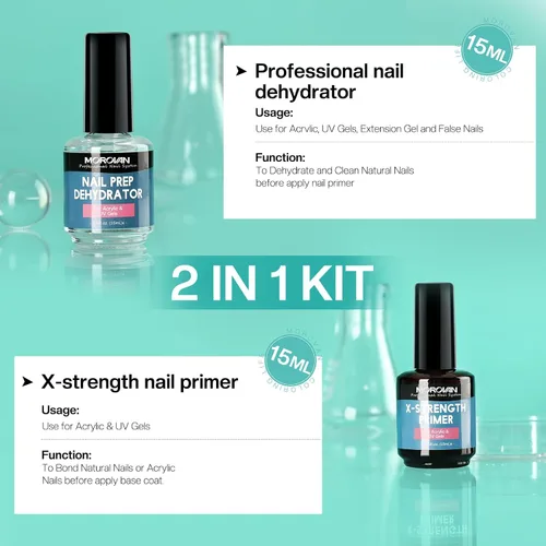 Miniatura 3 de Morovan Preparación de uñas deshidrata e imprimación X-strong, sin quemaduras y deshidratador de uñas no ácido para polvo acrílico, secado rápido