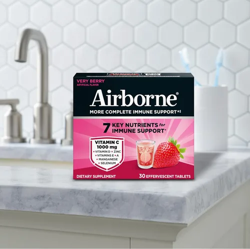 Miniatura 16 de Airborne 1000 mg de vitamina C con vitamina D y zinc, suplemento de apoyo inmunológico multivitamínico sin azúcar, antioxidantes vitaminas A C