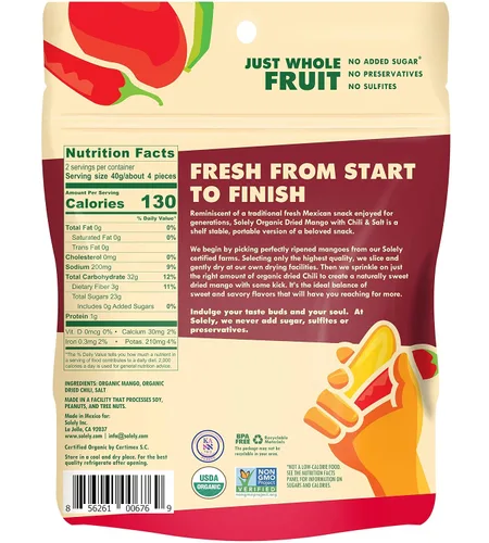 Miniatura 2 de SOLELY Tiras de mango seco orgánico con chile y sal, 2.8 onzas Tres ingredientes Vegano Sin OMG Sin azúcar añadido