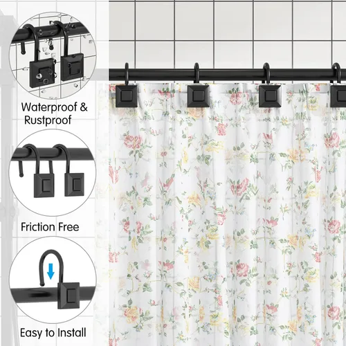 Miniatura 5 de GILLAS Ganchos decorativos para cortina de ducha, juego de 12 anillos para barra de cortina de ducha para baño, cuadrados resistentes a