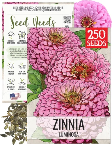 Miniatura 10 de Seed Needs California Giants - Semillas de zinnia – 250 semillas tradicionales para plantar Zinnia elegans – Cultiva flores anuales polinizadas