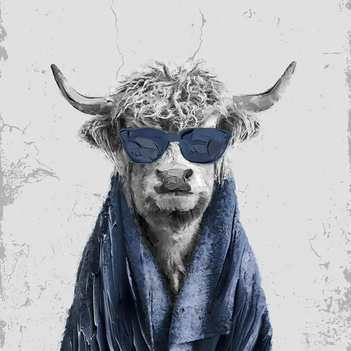 Miniatura 4 de Arte de pared divertido de vaca de las tierras altas enmarcado para baño, 4 piezas de divertidos animales, impresiones artísticas azul marino, linda