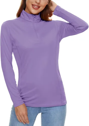Miniatura 2 de CRYSULLY Camisas de manga larga para mujer, protección solar, cremallera de 14, de verano, de secado rápido