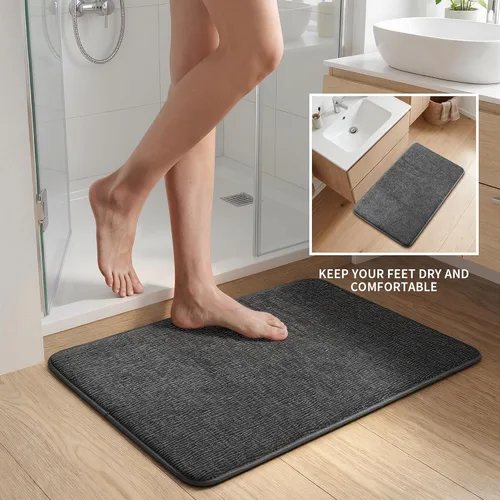 Miniatura 3 de YIHOUSE Juego de alfombras de baño de 2 piezas, juego de alfombrillas de baño de espuma viscoelástica gris oscuro antideslizante de secado rápido