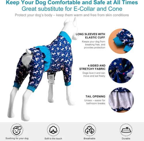 Miniatura 5 de LovinPet Pijamas grandes para perros - Camisa de unicornio para perro, mono de recuperación posoperatoria, impresión de sirenas y unicornios Rosa