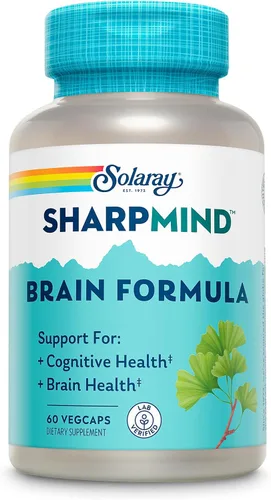 SOLARAY SharpMind Fórmula de apoyo cerebral – Suplementos cerebrales nootrópicos – Apoyo cognitivo y de salud cerebral con ginkgo biloba – 60 días
