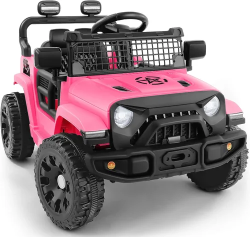 ELEMARA Juguetes de paseo de 12 V, vehículos eléctricos para niños con 3 velocidades, 3.5 mph máximo, auto de paseo con control remoto, camión Rosa