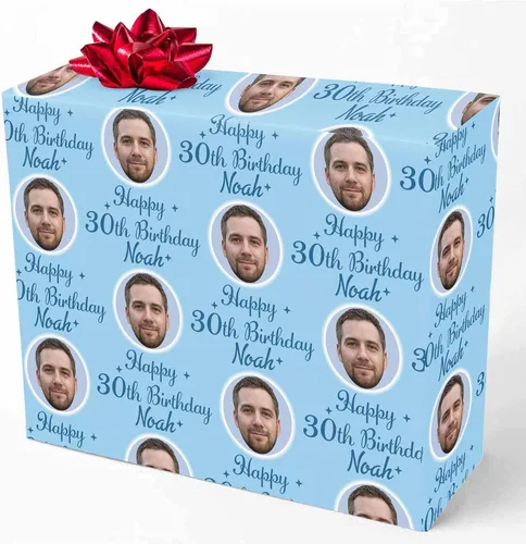 Miniatura 22 de M YESCUSTOM Personalized Birthday Wrapping Paper with Picture Age Custom 1st 18th 30th 40th 50th 60th Happy Birthday Gift Wrapping Paper Roll