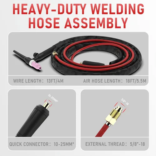Miniatura 3 de YESWELDER Antorcha de soldadura TIG WP-17V de 13 pies, 150 amperios, 10-25 mm² enfriada por aire, Antorcha TIG de elevación, compatible