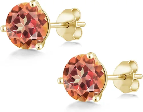Miniatura 38 de Gem Stone King Aretes de oro de 14 quilates, 0.236 in, piedra natal redonda, Martini, 3 puntas, aretes de oro para mujer