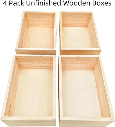 Miniatura 2 de Anktily Paquete de 4 Cajas Organizadoras de Almacenamiento de Manualidades de Madera Sin Terminar, Caja de Madera Rectangular de 6 x 4 x 2.4