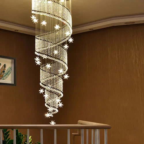 Miniatura 4 de Moderna lámpara colgante de cristal K9 con forma de gota de lluvia en espiral de cristal, lámpara colgante para sala de estar, hotel, escaleras