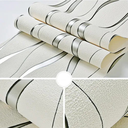 Miniatura 3 de Q QIHANG Moderna curva minimalista 3D ondulación de agua tridimensional flocado no tejido papel tapiz dormitorio sala de estar TV fondo pared Crema