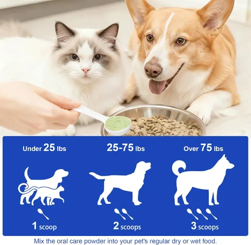 Miniatura 5 de Polvo dental para perros para aliento más fresco, polvo de limpieza de dientes de perro, placa natural y soporte de sarro con probióticos y enzimas