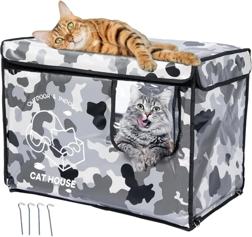 Miniatura 8 de Casa indestructible para gatos al aire libre con puerta de escape de dos caras, aislada y 100% impermeable, exterior resistente a la intemperie
