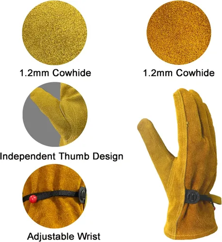 Miniatura 2 de Guantes de trabajo de cuero para hombre y mujer con forro de algodón, guantes grandes a prueba de espinas para jardinería de cactus, trabajo