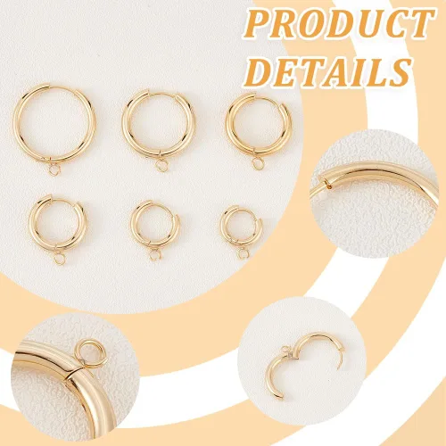 Miniatura 4 de UNICRAFTALE 12 aretes de aro de acero inoxidable 201 dorados de 6 tamaños con bucles horizontales, chapados en oro de 24 quilates, accesorios de aro
