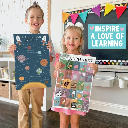 Miniatura 5 de Hadley Designs 16 carteles educativos para niños pequeños de 1-3 años, carteles de aprendizaje laminados para preescolar y jardín de infantes, tabla