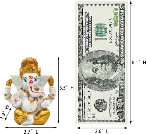 Miniatura 5 de Ganesha dorada para tablero de instrumentos de automóvil, 3.5 pulgadas de alto, tono dorado, estatua de Lord Ganpati, ídolo hindú de Ganesh