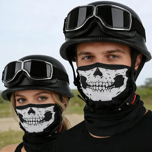 Miniatura 2 de Casco de motocicleta de estilo alemán, aprobado por DOT, para adultos, hombres y mujeres, casco de media carcasa con gafas, para bicicleta de calle