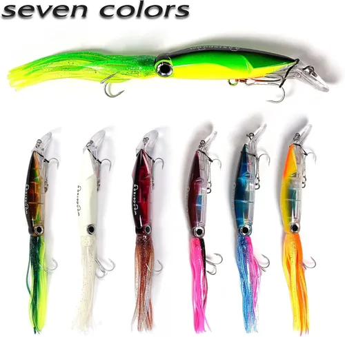 Miniatura 4 de Wondersee Kit de Señuelos de Pesca de Calamar Suaves y Duros Swimbait Crankbait Jig de Simulación Pesado Holográfico 4 PCS Rojo y Negro