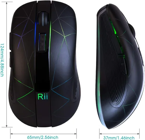 Miniatura 6 de Rii Ratón inalámbrico RM200 2.4G con receptor nano USB, mouse recargable de 5 botones, mouse RGB retroiluminado colorido para juegos para portátil
