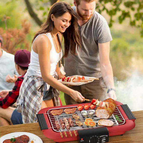 Miniatura 6 de Parrilla eléctrica para barbacoa, sin humo, antiadherente para interiores y exteriores, 2000 W, doble tubo de alta potencia, portátil, extraíble