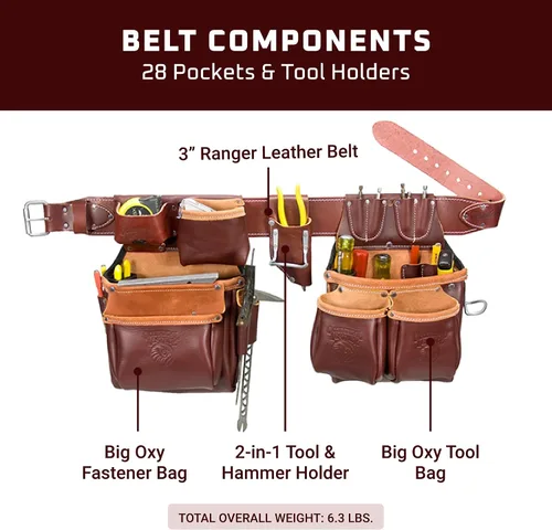 Miniatura 3 de Occidental Leather Stronghold Big Oxy Set – Mediano – 28 bolsillos y portaherramientas – Cuero de grano superior – Fabricado en Estados Unidos