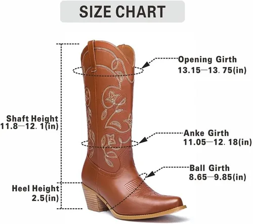 Miniatura 4 de GOSERCE Botas vaqueras para mujer, botas vaqueras a media pantorrilla, bordado floral, punta puntiaguda, tacón grueso, 2.5 pulgadas, de moda