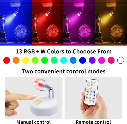 Miniatura 2 de Foco pequeño con batería con control remoto, RGB LED inalámbrico pequeño foco giratorio con atenuador y temporizador para pintura de obras de arte