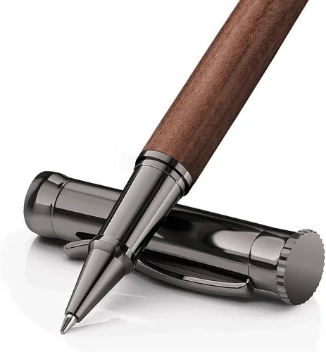 Miniatura 10 de WEMATE - Juego de bolígrafos de madera con rodillo, 2 recargas de tinta adicionales (1 negra y 1 azul), elegante bolígrafo de escritura, bonito